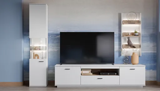 TV-Lowboard - B ca. 210 cm, Alpinweiß, Viking Eiche Nachbildung