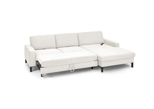 Ecksofa CALM MOVE 2.0 - 2,5-Sitzer mit Longchair rechts, Schlaffunktion, Feincord, Weiß