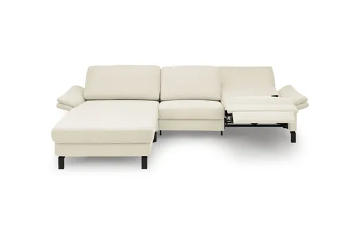 Ecksofa CALM PREMIUM 2.0 - Longchair links mit 3-Sitzer, Relaxfunktion motorisch, Armlehne verstellbar, Stoff, Natur