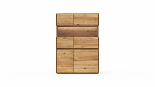 Highboard Hillsboro - inkl. Beleuchtung, Wildeiche natur, geölt