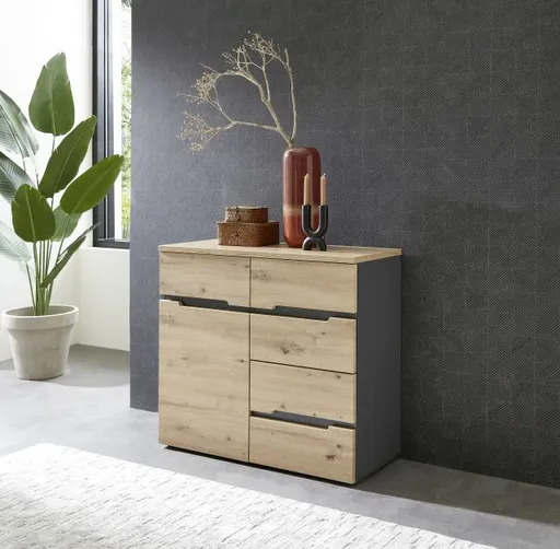 Kommode - B ca. 90 cm, Artisan Eiche Nachbildung, Graphit