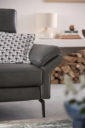Sofa Atella - 2,5 Sitzer inkl. motorischem Sitzvorzug, Kopfteilverstellung, Leder, Anthrazit
