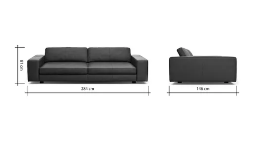 Sofa Aprino 1 - 4-Sitzer XXL, Leder, Schwarz, Armlehne Block
