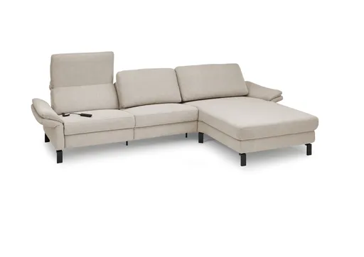 Ecksofa CALM PREMIUM 2.0 - 3-Sitzer mit Longchair rechts, Relaxfunktion motorisch, Armlehne verstellbar, Stoff, Sand