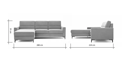 Ecksofa Merlos H - Longchair links und 2,5-Sitzer rechts inkl. Relaxfunktion (motorisch), Stoff, Grau