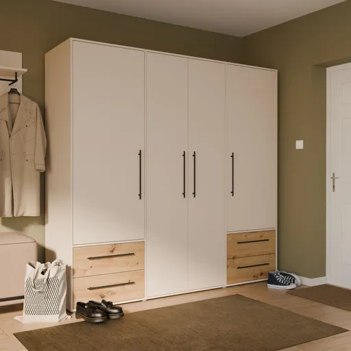  Drehtürenschrank FATHIE- B ca. 206 cm, Sand, Eiche Dekor