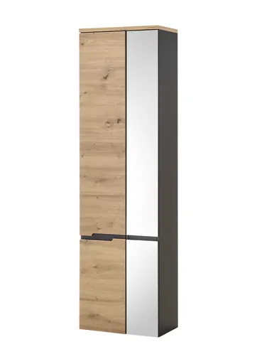 Hochschrank- B ca. 50 cm, Dunkelgrau, Eiche Dekor, Spiegel
