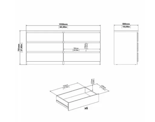 Kommode - B ca. 154 cm, Betonoptik, Weiß Hochglanz
