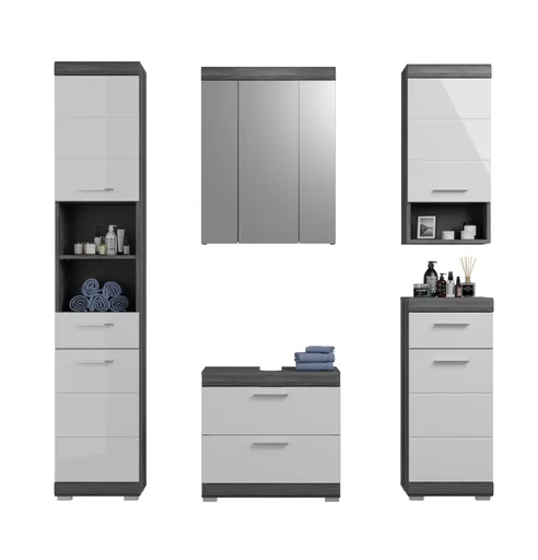 Badblock - 5-teilig, Rauchsilber, Weiß Hochglanz