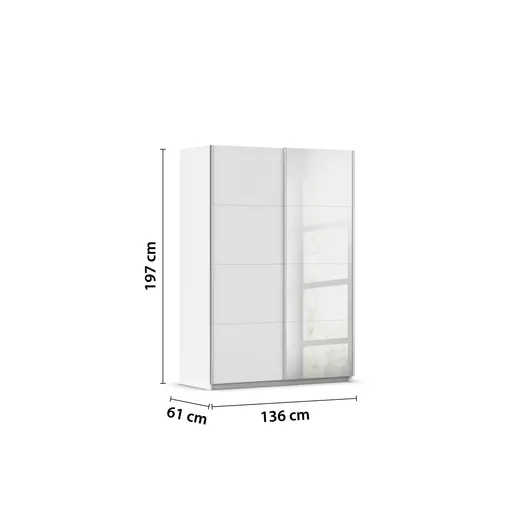 Schwebetürenschrank RUBITO- B ca. 136 cm, Weiß, Spiegel