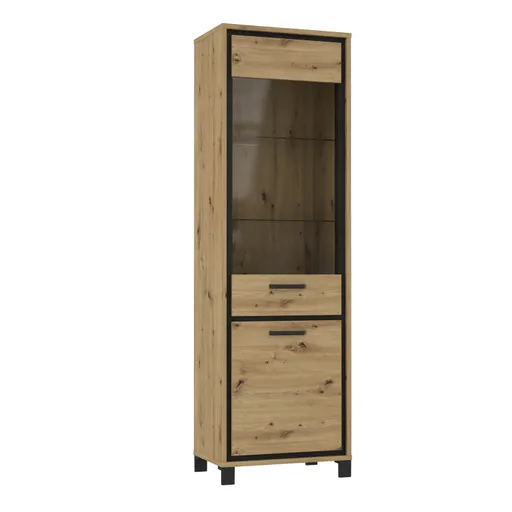 Vitrine FARIDA - mit Beleuchtung, Eiche Dekor, Schwarz