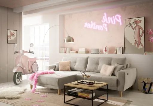 Ecksofa - Ecke links, 3-Sitzer inkl. elektrische Sitztiefenverstellung, Stoff, Graubeige