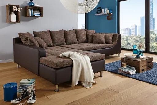 Ecksofa - Ecke links, 2,5-Sitzer, Stoff braun