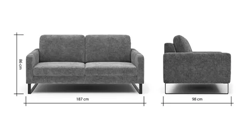 Sofa Enna - 3-Sitzer, Armlehne A, Stoff, Graubraun, Kufe, Schwarz