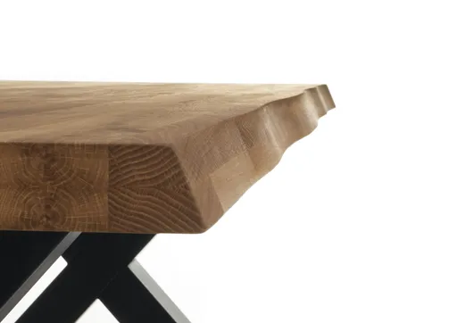 Esstisch - LB ca. 220x100 cm, Wildeiche massiv geölt, Baumkante, Schwarz