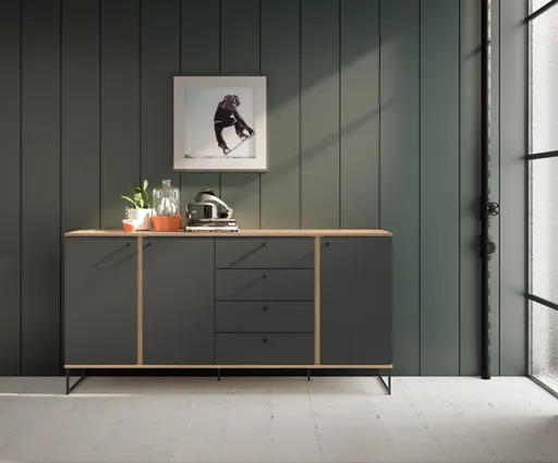 Sideboard - B ca. 180 cm, Anthrazit, Evoke Eiche Nachbildung