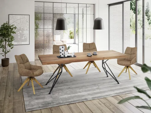 Esstisch - LB ca. 240x100 cm, Wildeiche massiv geölt, Baumkante, Schwarz