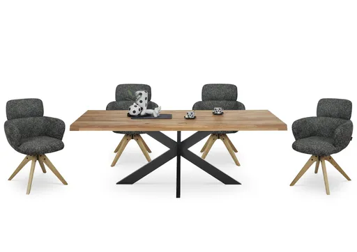 Esstisch - LB ca. 200x100 cm, Wildeiche massiv geölt, Baumkante, Schwarz