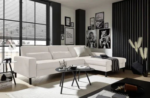  Ecksofa CALM MOVE 2.0 - 2,5-Sitzer mit Longchair rechts, Feincord, Weiß