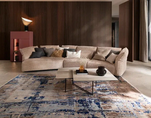 Trapezsofa Motone - Ecke links mit 2-Sitzer, Stoff, Beige