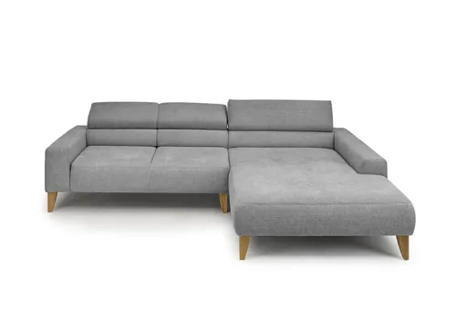 Ecksofa CHENOA - 2-Sitzer mit Longchair rechts, Kopfteil verstellbar, Stoff, Steingrau