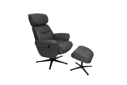 TV-Sessel MIO mit Hocker - drehbar, Kopfteilverstellung, Leder, Dunkelgrau