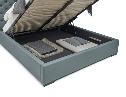 Bettgestell SANDRIN E- Liegefläche ca. 180x200 cm, Stoff, Graublau, inkl. Lattenrost und Stauraum