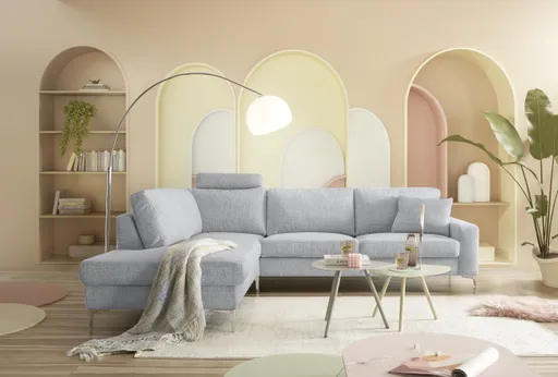 Ecksofa CALM 2.0 - Ecke links mit 2,5-Sitzer, Schlaffunktion mit Bettkasten, Stoff, Grau