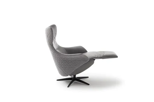 Relaxsessel Follina - Relaxfunktion (motorisch), Leder, Stoff, Grau