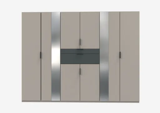 Drehtürenschrank- B ca. 270 cm, Hellgrau, Graphit, Spiegel