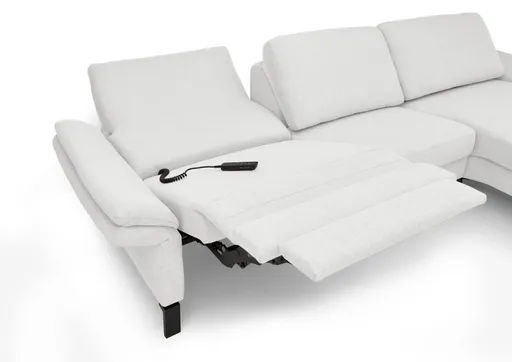 Ecksofa CALM PREMIUM 2.0 - 3-Sitzer mit Longchair rechts, Relaxfunktion motorisch, Armlehne verstellbar, Stoff, Hellgrau