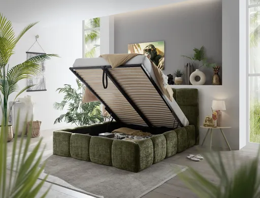 Bettgestell SANDRIN R- Liegefläche ca. 160x200 cm, Stoff, Braungrün, inkl. Lattenrost und Stauraum