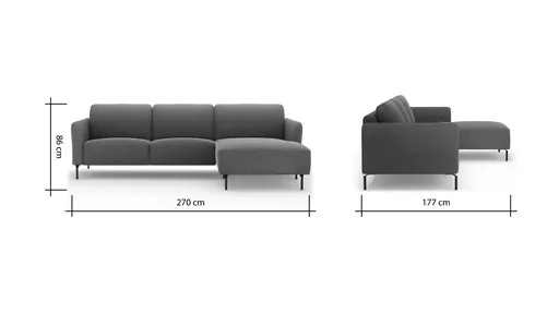 Ecksofa Leona - 3-Sitzer mit Longchair rechts inkl. Sitzvorzug motorisch, Stoff, Braungrün