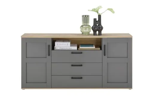 Sideboard - B ca. 186 cm, Grau, Artisan Eiche Nachbildung