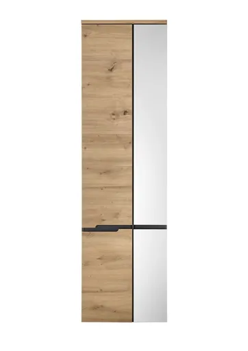 Hochschrank- B ca. 50 cm, Dunkelgrau, Eiche Dekor, Spiegel