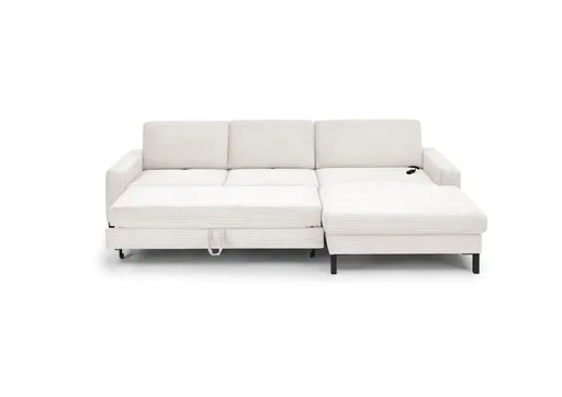 Ecksofa CALM MOVE 2.0 - 2,5-Sitzer mit Longchair rechts, Schlaffunktion, Feincord, Weiß