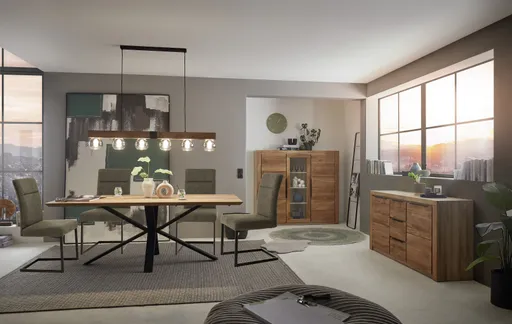 Sideboard - Eiche Dekor, Eiche Massiv, Geölt, Glas