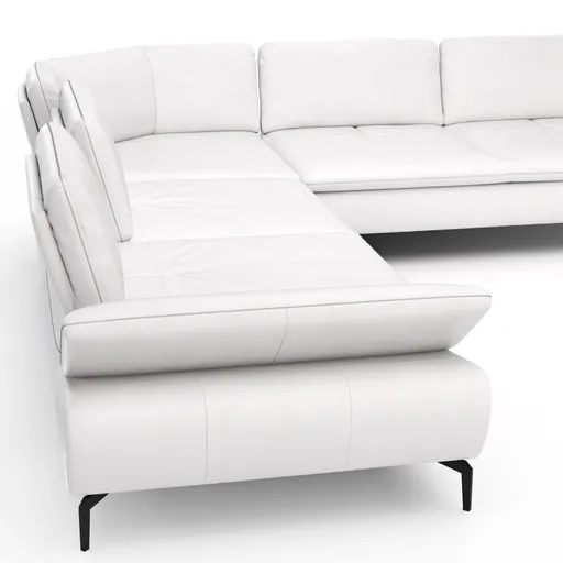 Ecksofa Montefano - 2-Sitzer mit Ecke rechts inkl. Sitztiefe verstellbar, Leder, Weiß