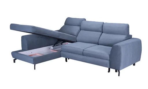 Ecksofa - Ecke links, 2-Sitzer inkl. Schlaffunktion mit Bettkasten, Stoff, Grau