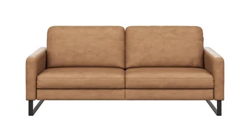 Sofa Enna - 3,5-Sitzer, Armlehne A, Leder, Cognac, Kufe, Schwarz