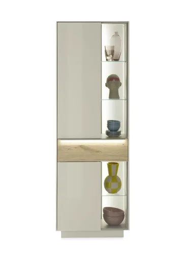 Vitrine - mit Beleuchtung, B ca. 67 cm, Kaschmir, Eiche massiv