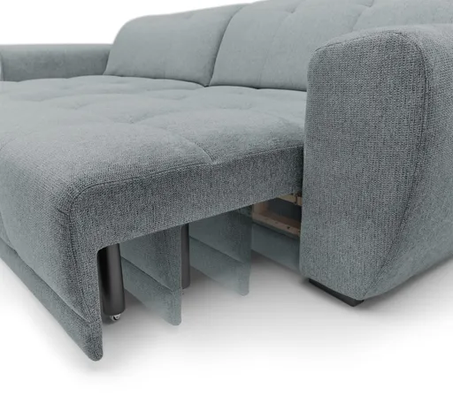 Ecksofa - Longchair links mit 2-Sitzer, Kopfteil verstellbar, Sitztiefe verstellbar motorisch, Stoff, Eisblau