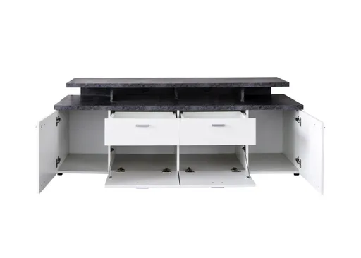 TV-Lowboard - B ca. 180 cm, Weiß, Stone dunkel Nachbildung