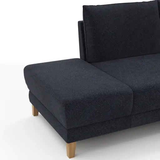 Sofa Stamford - inkl. Armlehne verstellbar und Kopfstütze, Ecksofa 2-sitzig und Abschlusshocker links mit 3,5-Sitzer, Bogen rechts, Stoff, Dunkelblau