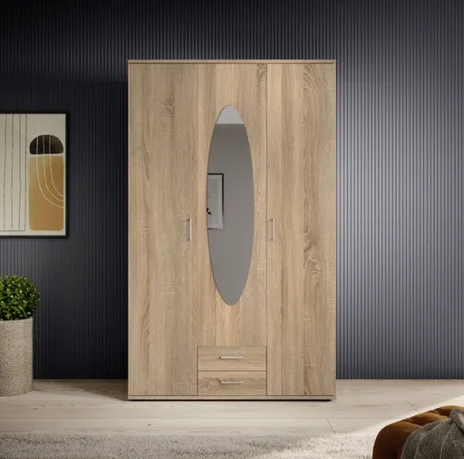 Drehtürenschrank- B ca. 120 cm, Eiche Dekor, Spiegel