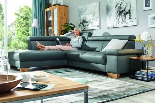 Ecksofa Philadelphia - Ecke links, 2,5-Sitzer, Kopfteil verstellbar (manuell), Leder, Anthrazit