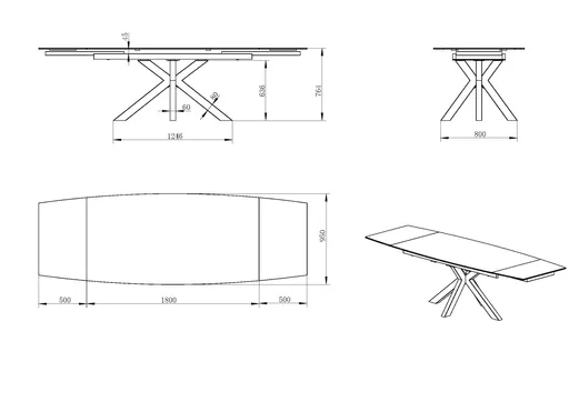 Esstisch MELANIA - ausziehbar, LB ca. 180x95 cm, Glaskeramik, Travertin farbig