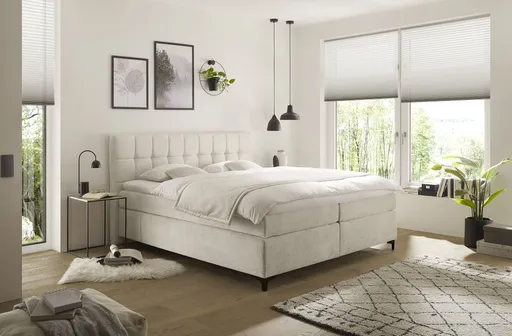 Boxspringbett HINDA- Liegefläche ca. 180x200 cm, Stoff, Beige