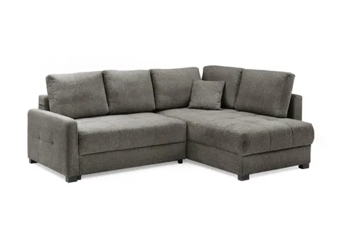Ecksofa EDWIN - 2-Sitzer, Ecke rechts inkl. Schlaffunktion und Bettkasten, Stoff, Braun