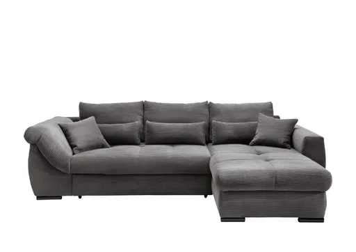 Ecksofa - 2-Sitzer mit Longchair rechts, Schlaffunktion, Cord, Grau